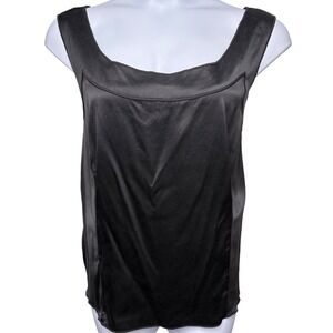 DONCASTER Womens Black Silk Blend Square Neck Tank Top 24W Stretch Quiet Luxury